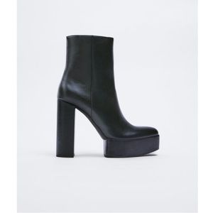 ZARA Black Platform High Heeled Ankle Boots leather zip up w/ bag + box 8 39